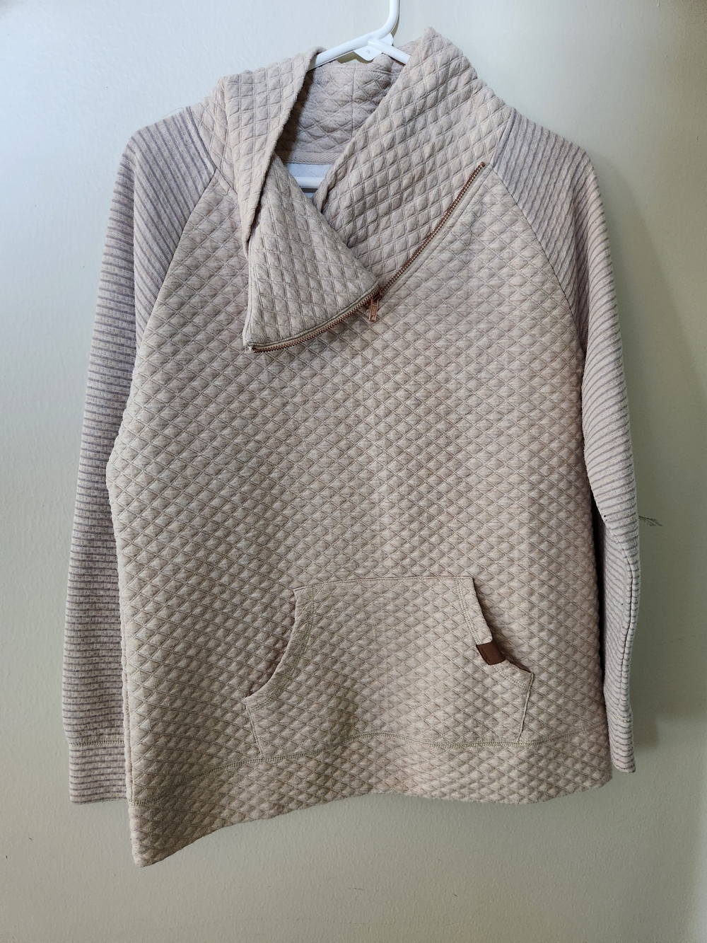 Maurices Quilted Asymmetrical Zip Pullover Sweater - Light Beige M Medium